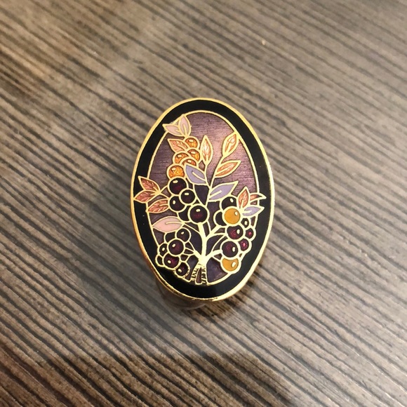 Vintage Cloisonné Enamel Blueberry Pin Oval Shape - Picture 4 of 11
